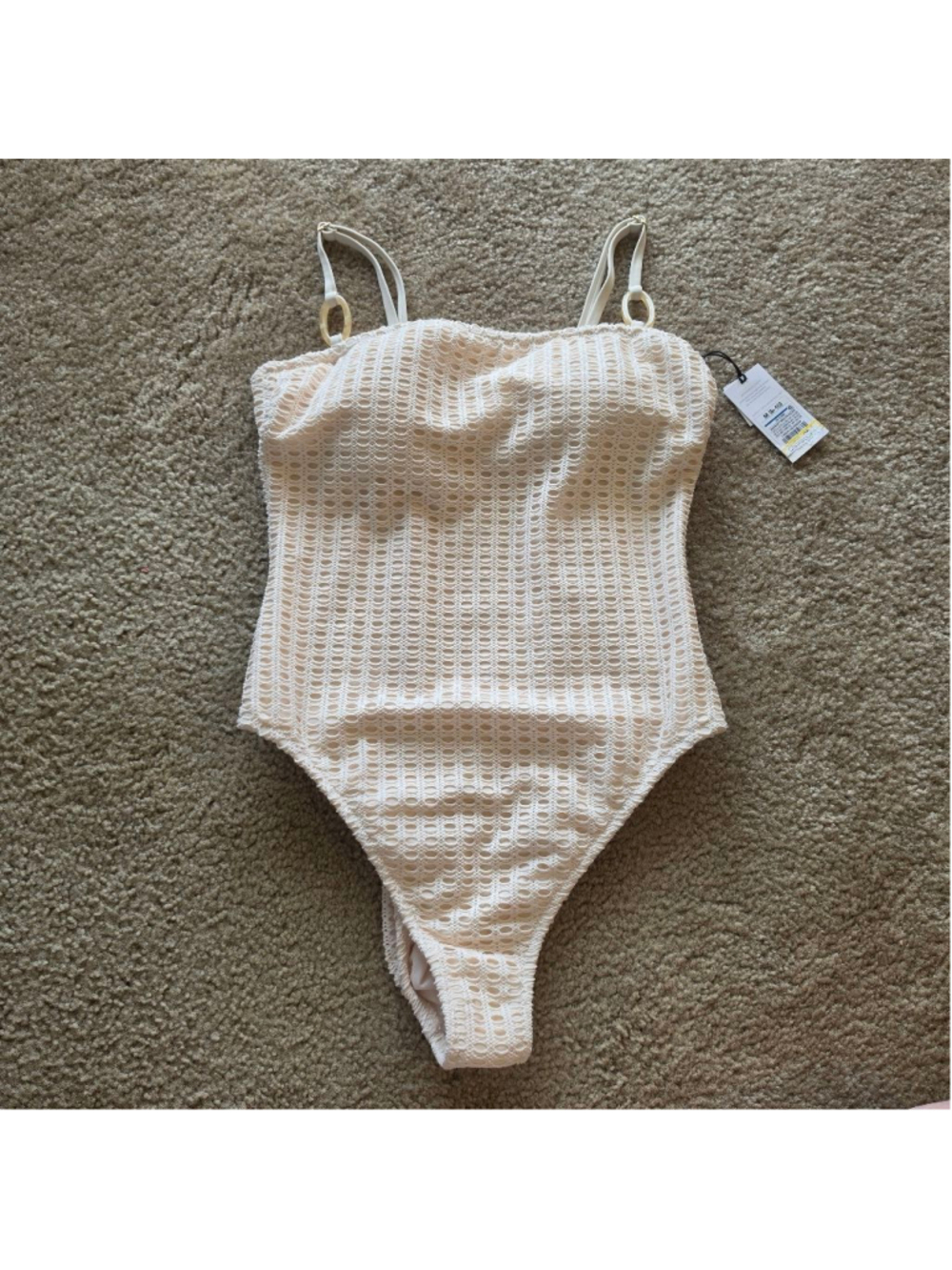 Women's Shade & Shore Crochet Oval Ring Strap Bandeau One Piece Swimsuit Medium